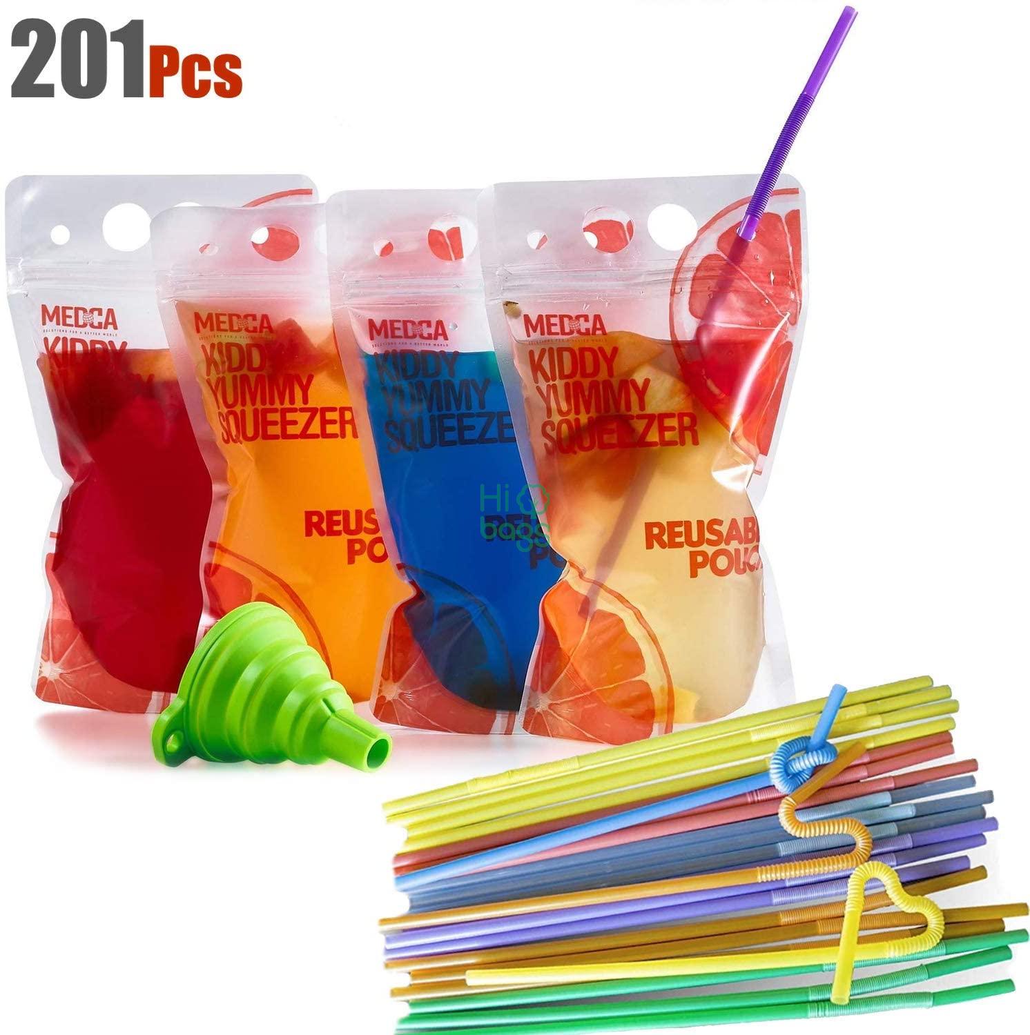 Reusable Drink Pouches Double Zipper Reusable Smoothie Juice Clear Zipper Pouch Storage Bags M